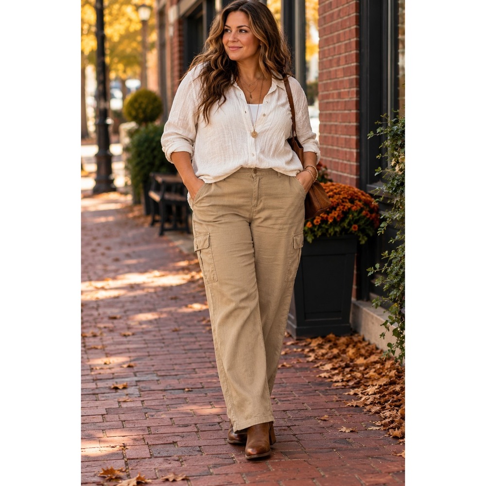 J.Jill 100% Hemp Cargo Pants Womens Size 20 Tan Khaki Utility Straight Leg 30"